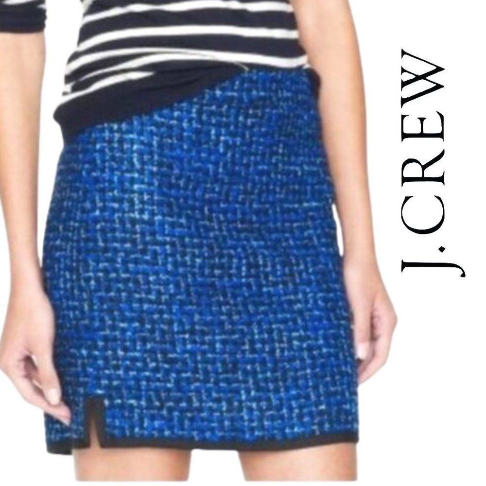 J. Crew mini skirt Shirttail Mini piped tweed blue and light blue cotton wool 4